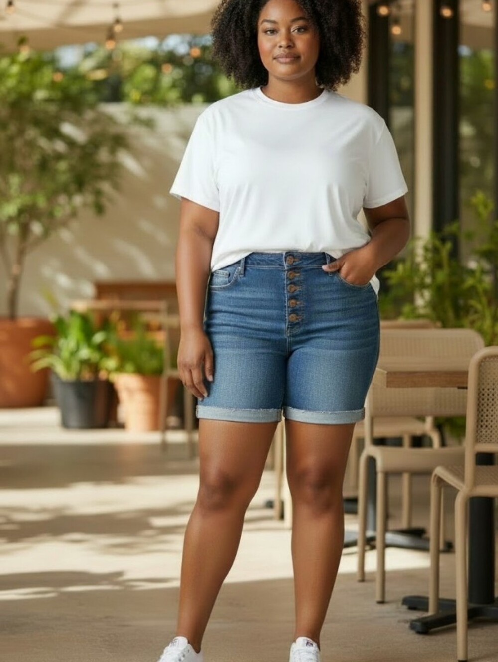 Ava & Viv Medium Blue Button-Front Denim Shorts